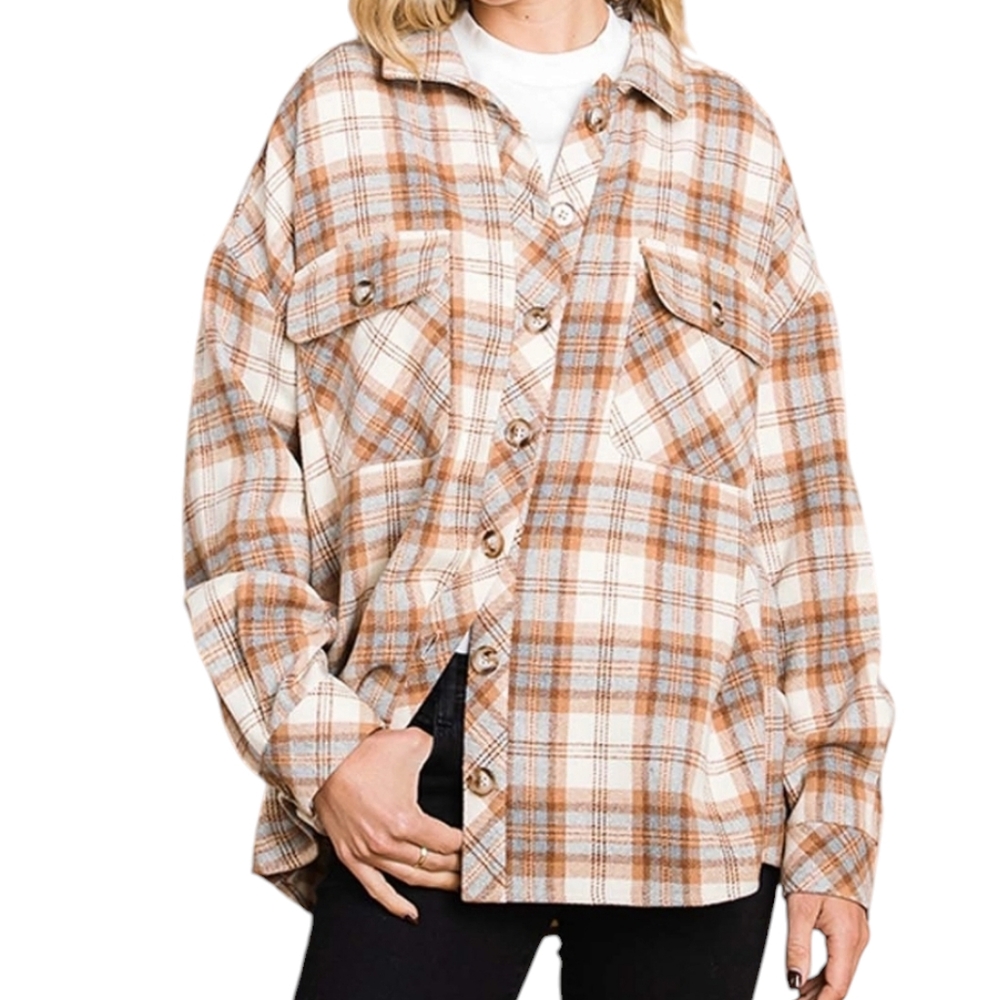 Cotton Bleu Women's Button-Down Shacket - Brown Combo